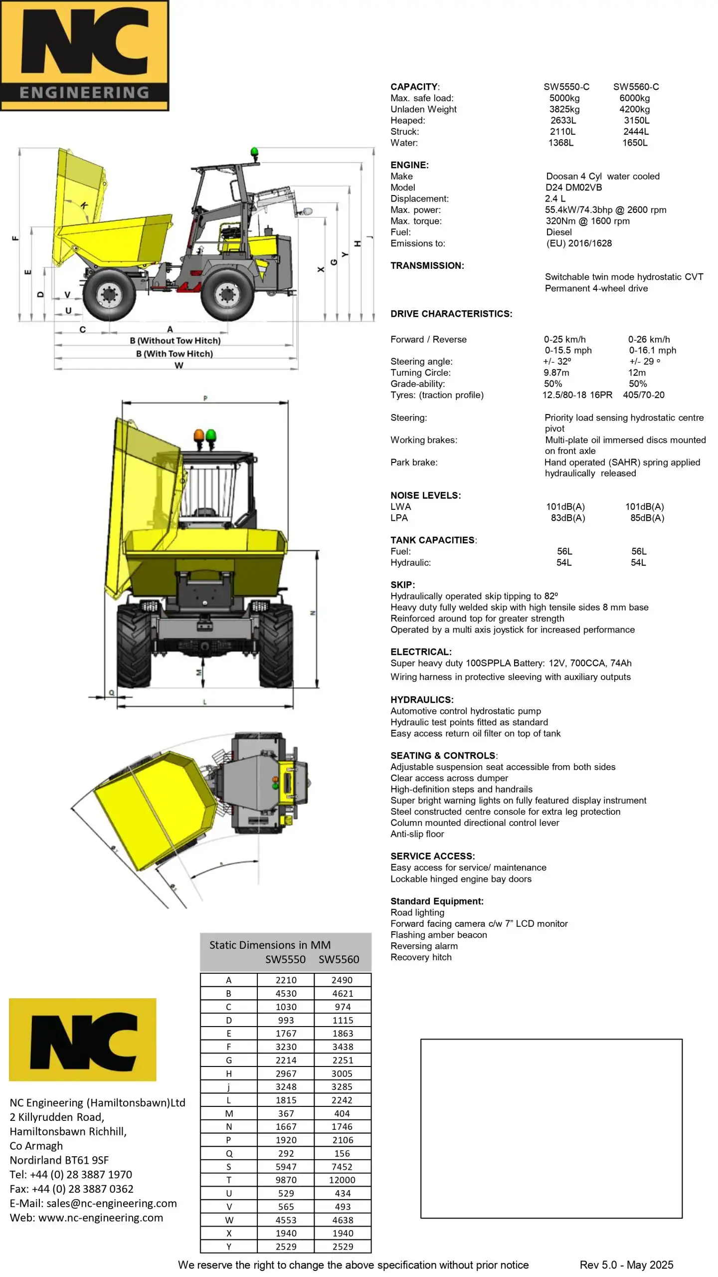 SW5550 SW5560 Spec sheet